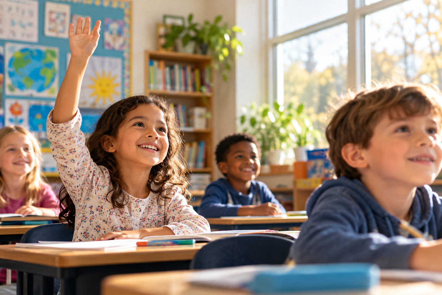 Illustration of young students engaged in class