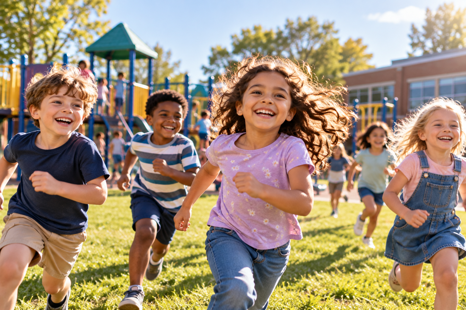 Illustration of children playing at recess