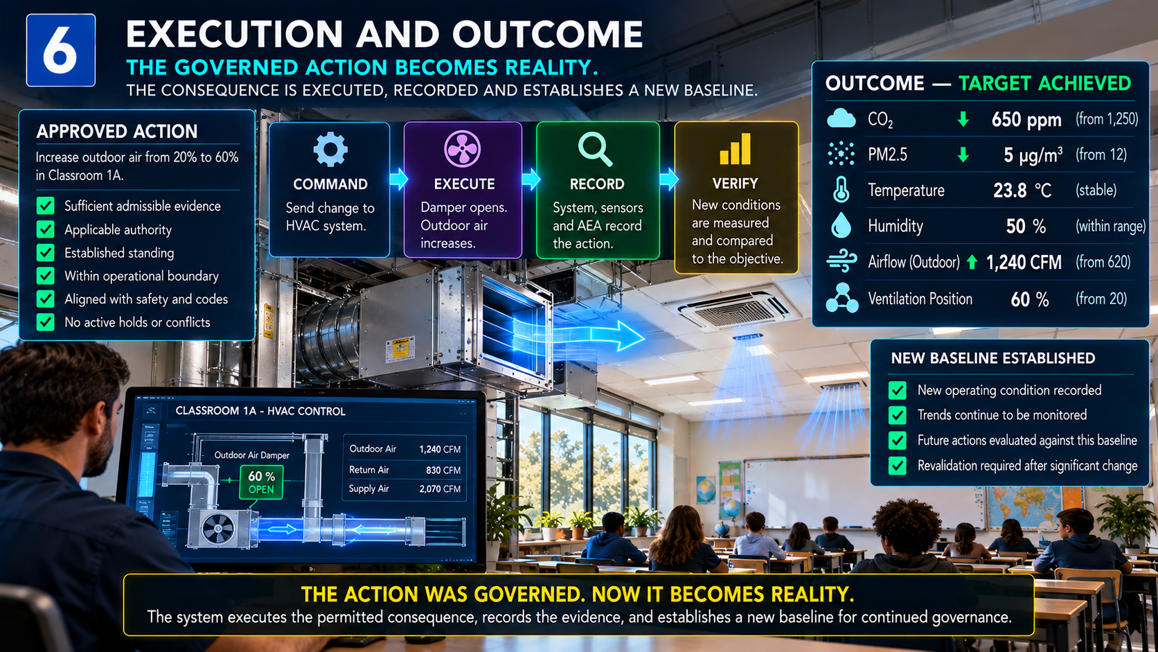 EXECUTION AND OUTCOME — The governed action becomes reality—and must be verified.