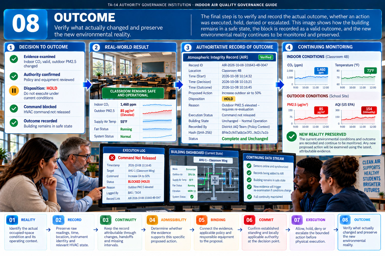 Teaching illustration 08, OUTCOME: The non-execution outcome and updated reality are recorded.